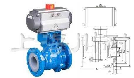 Q641F46氣動襯氟球閥結構圖